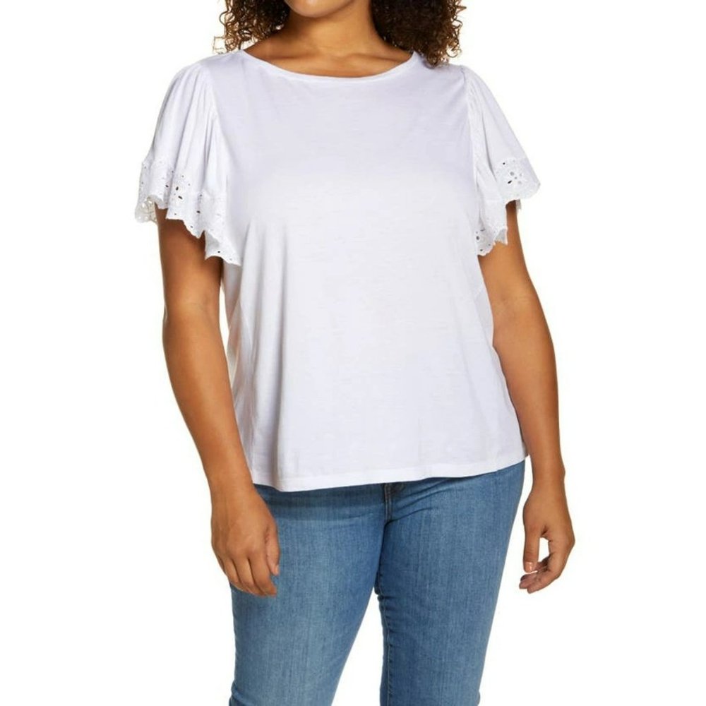 Caslon(R) Eyelet Detail T-Shirt in White